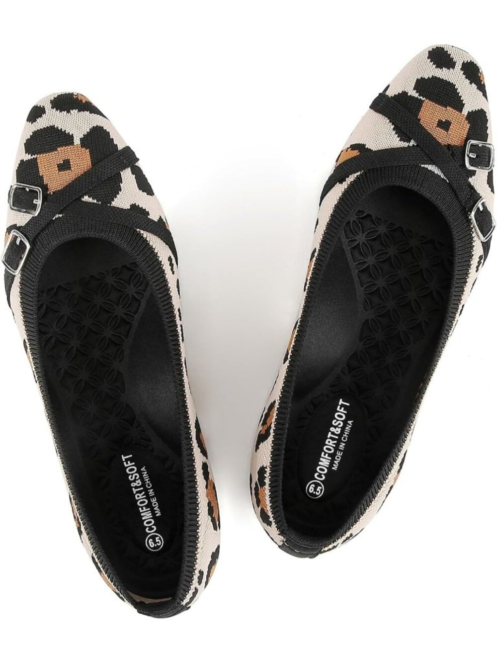 Women's Leopard Ballet Flats Dress For Work Business Casual Buckle Comfort Shoes